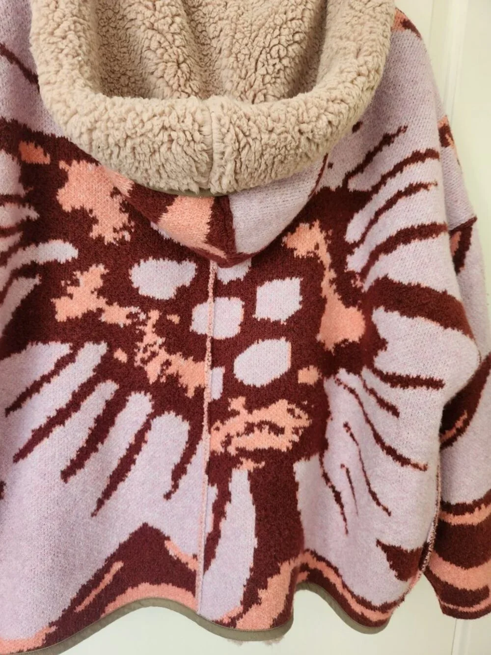 Free People Reversible Winter Chill Floral Sherpa Teddy Jacket Cardigan Cozy - Picture 4 of 10